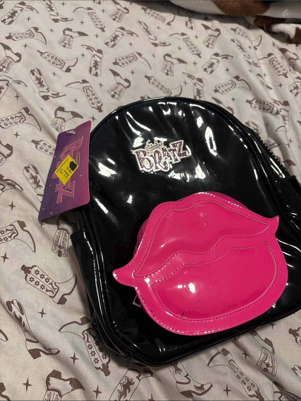 Bratz Girls' Black Mini Backpack with Bright Pink Lip Pocket